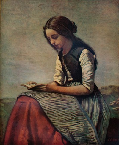 La pequeña lectora o Joven pastora sentada y leyendo, c1855 de Jean Baptiste Camille Corot