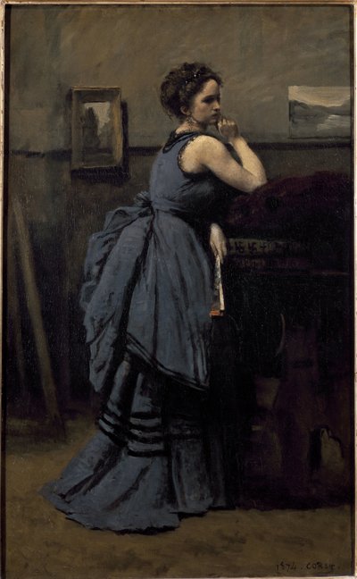 Dama de azul (óleo sobre lienzo) de Jean Baptiste Camille Corot