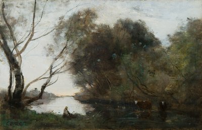 Lago: Puesta de sol, c. 1820-1860 de Jean Baptiste Camille Corot