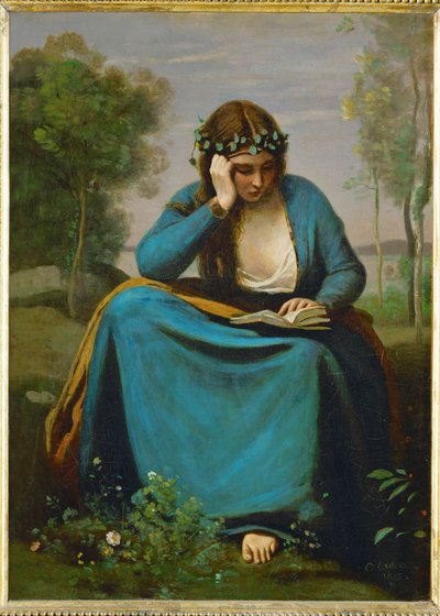 Liseuse couronee des Fleurs o La Muse de Virgil ... de Jean Baptiste Camille Corot