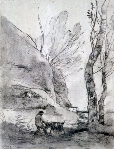 Hombre luchando con una cabra, c1816-1875 de Jean Baptiste Camille Corot