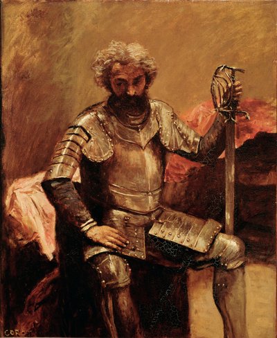 Hombre en armadura o Hombre de armas sentado de Jean Baptiste Camille Corot