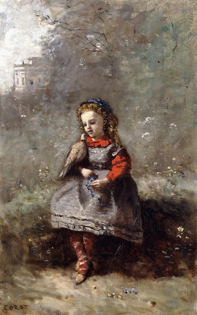 Mlle. Leotine Desavary sosteniendo una paloma, 1872 de Jean Baptiste Camille Corot