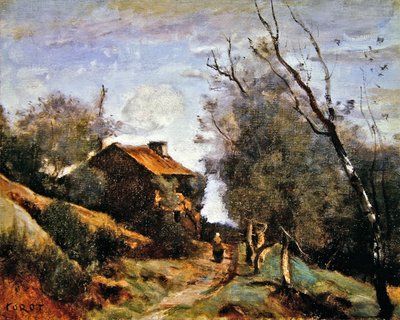 Camino que lleva a una casa en el campo de Jean Baptiste Camille Corot