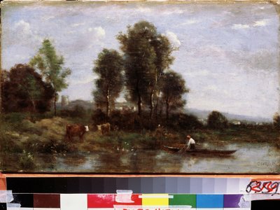 ""Paysage a la riviere"" (Paisaje con un río) Pintura de Camille Corot (1796-1875) Museo de Arte del Lejano Oriente del siglo XIX, Khabarovsk, Rusia de Jean Baptiste Camille Corot