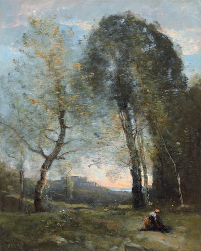 Campesina recogiendo leña, Italia, c. 1870-2 de Jean Baptiste Camille Corot