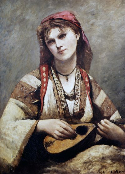 Retrato de Christine Nilson, o La bohemia con una mandolina de Jean Baptiste Camille Corot