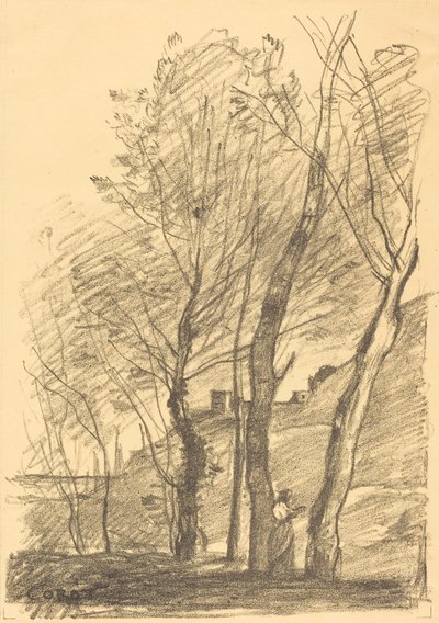 Leyendo bajo los árboles de Jean Baptiste Camille Corot