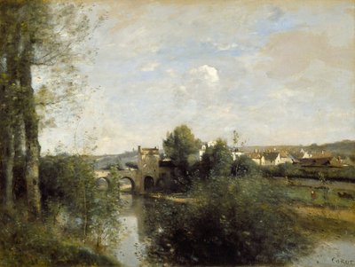 El Sena y el Puente Viejo en Limay de Jean Baptiste Camille Corot