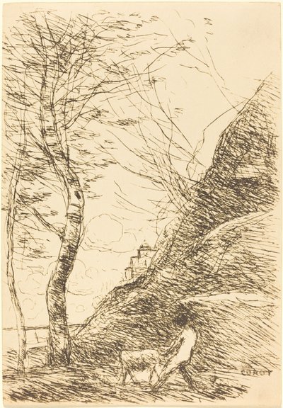Pastor luchando con una cabra, 1874 de Jean Baptiste Camille Corot