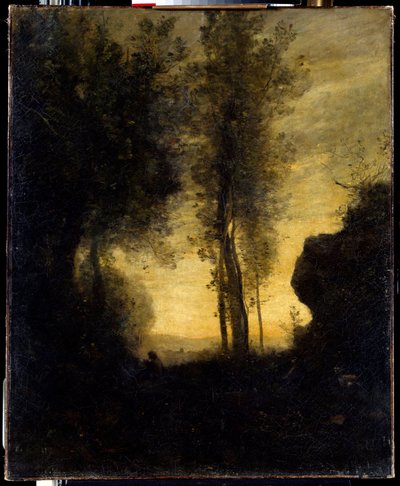 Cabra sentada tocando la flauta en un claro de Jean Baptiste Camille Corot