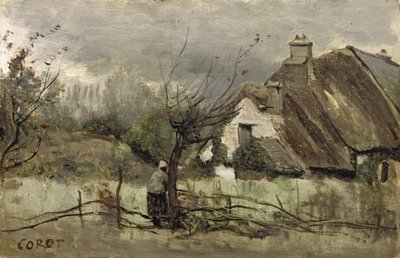 Cabaña con techo de paja en Picardía de Jean Baptiste Camille Corot