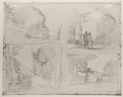 El jardín de Pericles, El callejón de los pintores, Garabato, El gran leñador, impreso en 1921 de Jean Baptiste Camille Corot