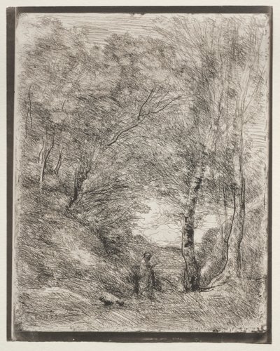 Los jardines de Horacio, impresión original 1855, impreso en 1921 de Jean Baptiste Camille Corot