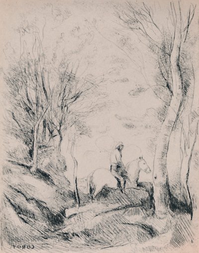 El jinete en el bosque, c.1854 de Jean Baptiste Camille Corot