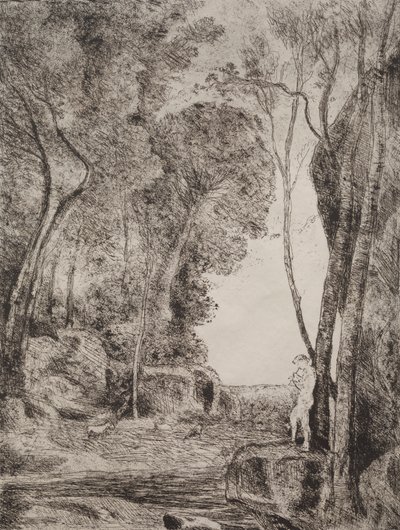 El pequeño pastor, impresión original 1855, impreso en 1921 de Jean Baptiste Camille Corot