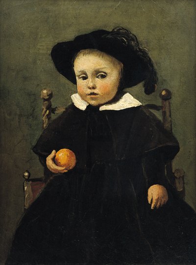 El Pintor Adolphe Desbrochers (1841-1902) de Niño, Sosteniendo una Naranja de Jean Baptiste Camille Corot
