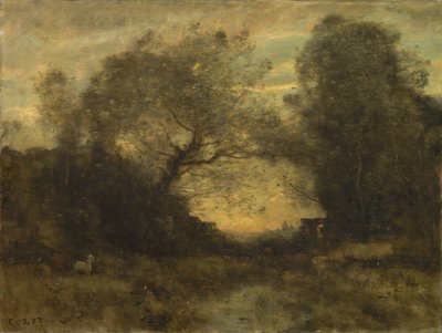 El estanque en la entrada del bosque de Jean Baptiste Camille Corot