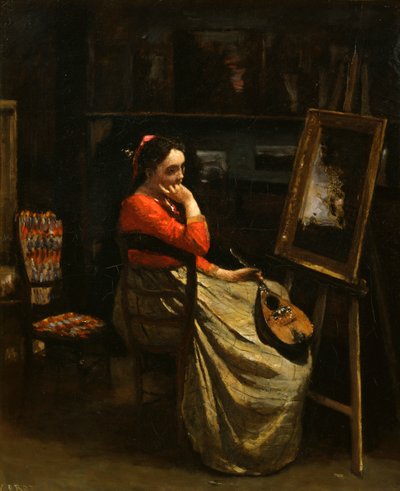 Joven con blusa roja, 1865-1870 de Jean Baptiste Camille Corot