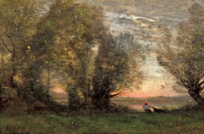 El pescador, efecto de la tarde, ca 1860-1870 de Jean Baptiste Camille Corot