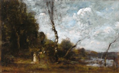 Tres campesinas junto a un bosque de Jean Baptiste Camille Corot