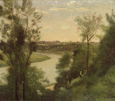 Una Río Vista de Alto Entre los Árboles de Jean Baptiste Camille Corot