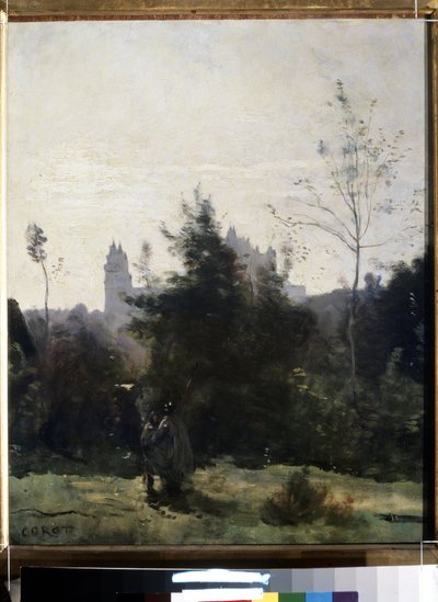 ""Vista del castillo de Pierrefonds en el Oise"" Pintura de Camille Corot (1796-1875) Circa 1860 Museo Pouchkine, Moscú de Jean Baptiste Camille Corot