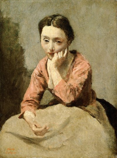 Mujer con blusa rosa de Jean Baptiste Camille Corot