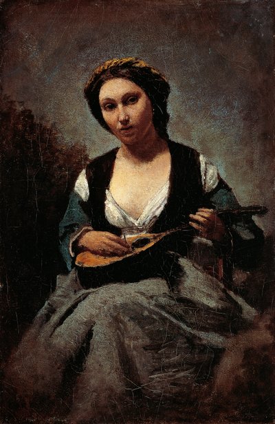 Mujer con mandolina, de Jean-Baptiste-Camille Corot (1796-1875). de Jean Baptiste Camille Corot
