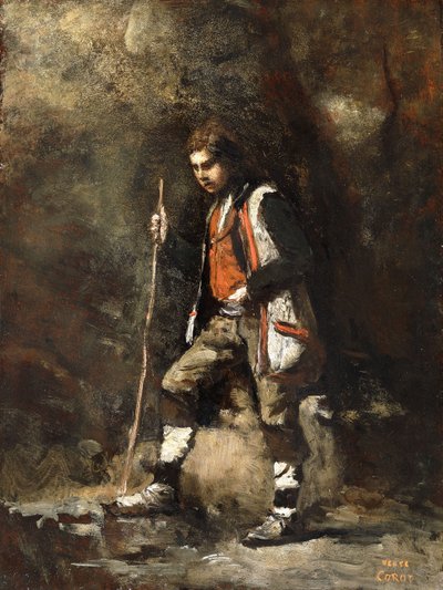 Joven pastor italiano en la montaña de Jean Baptiste Camille Corot