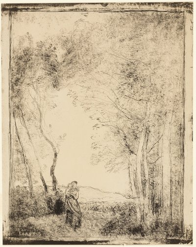 Joven madre al borde del bosque de Jean Baptiste Camille Corot