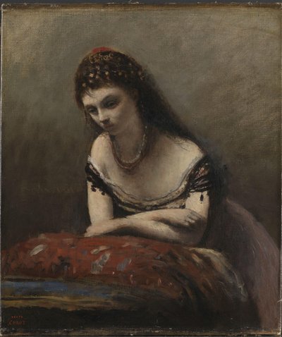 Mujer joven apoyada en un cojín, c.1870-72 (óleo sobre lienzo) de Jean Baptiste Camille Corot