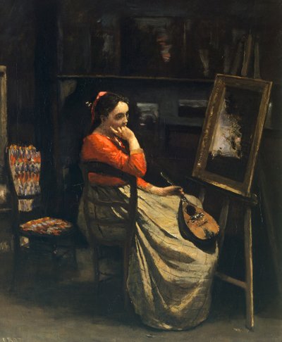 Joven con mandolina (Atelier la mandoline) de Jean-Baptiste Camille Corot (1796-1875) de Jean Baptiste Camille Corot