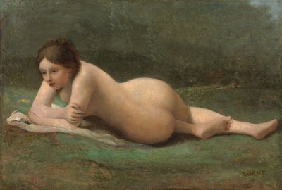 Joven mujer reclinada en la hierba de Jean Baptiste Camille Corot