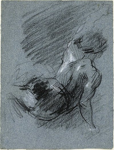 Vista posterior de la figura sentada, levantando el brazo izquierdo de Jean Baptiste Carpeaux