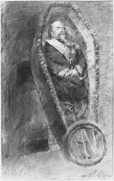 Emperador Napoleón III en su ataúd durante el servicio funerario, celebrado en la iglesia de Chislehurst, Inglaterra, el 13 de enero de 1873 de Jean Baptiste Carpeaux