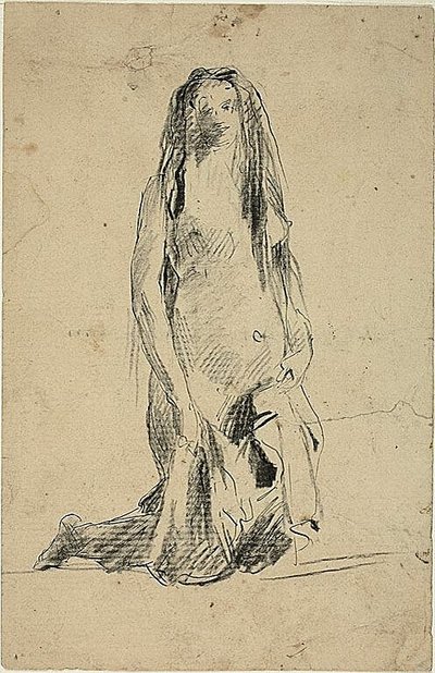 Mujer desnuda arrodillada con drapeado de Jean Baptiste Carpeaux