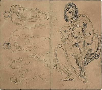Bocetos: Cuatro figuras y Madre sentada y niño (anverso); Madre sentada y niño (reverso) de Jean Baptiste Carpeaux