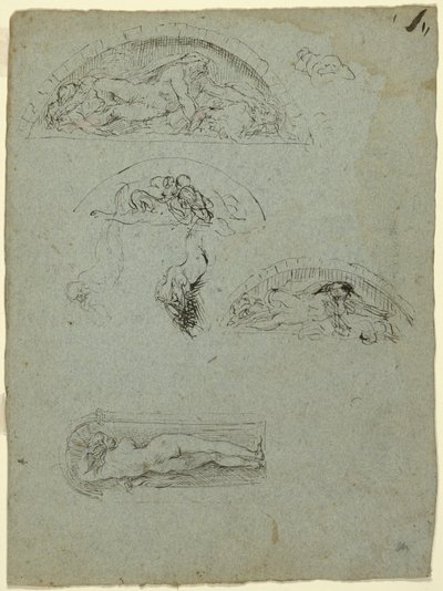 Figura de pie en un nicho y estudios para el Grupo Ugolino, 1857-58 de Jean Baptiste Carpeaux