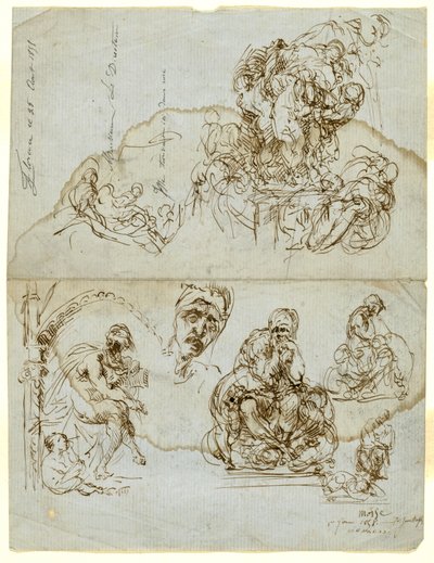 Carta inacabada con estudios para el grupo Ugolino de Jean Baptiste Carpeaux