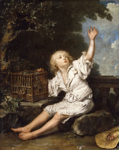 Un niño con una jaula de pájaros vacía de Jean Baptiste Charpentier