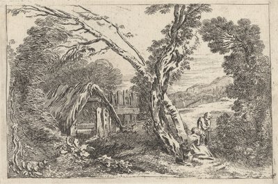 Hombre y mujer cavando, lámina de "Un nuevo libro de paisajes", 1637 de Jean Baptiste Claude Chatelain