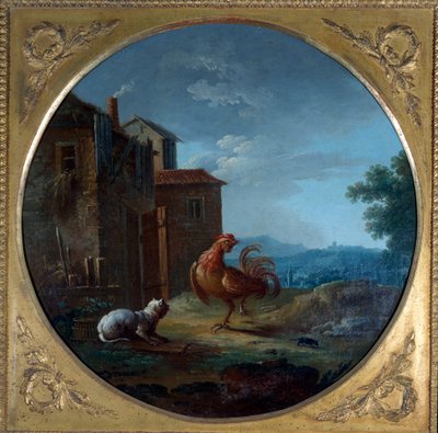 El cerdo, el gato y el ratón. Ilustración de la fábula de Jean de La Fontaine. Pintura de Jean Baptiste Claudot (1733-1805) de Jean Baptiste Claudot