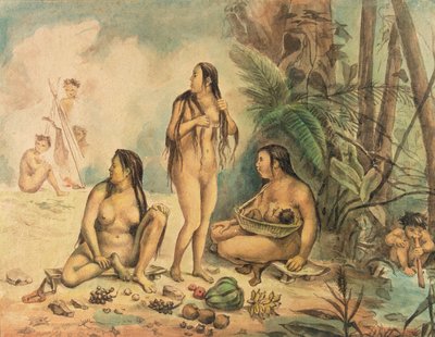 Población indígena de Cantagalo, c.1826 (acuarela sobre papel) (ver también 177054) de Jean Baptiste Debret