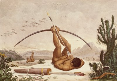 Arqueros nativos, Ilustración de los Viajes al Interior de Brasil de Jean Baptiste Debret
