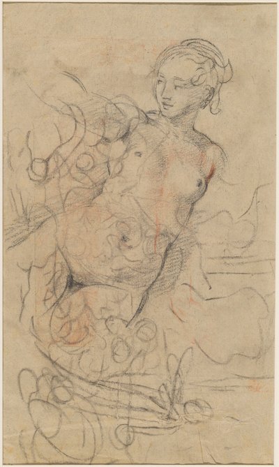 Desnudo reclinado con el brazo derecho levantado sobre un estudio de composición rápida [verso] de Jean Baptiste Deshays