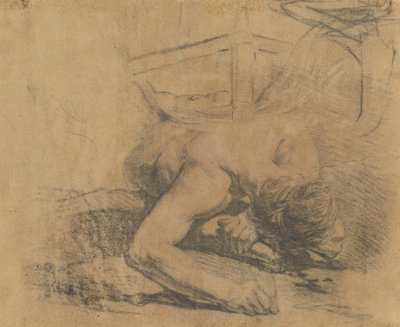 Hombre reclinado en el suelo y la esquina de una cama (verso) de Jean Baptiste Deshays