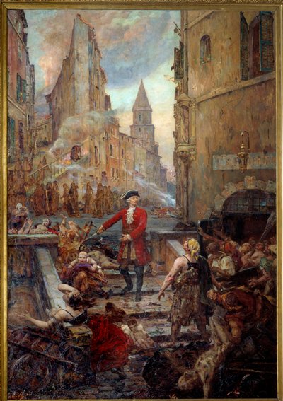 El caballero Roze en la Montée des Aroules en Marsella. Nicola Roze (1675-1733) libera el distrito de Armoules en Marsella de los cadáveres de los apestados durante la gran plaga de 1720 de Jean Baptiste Duffaud