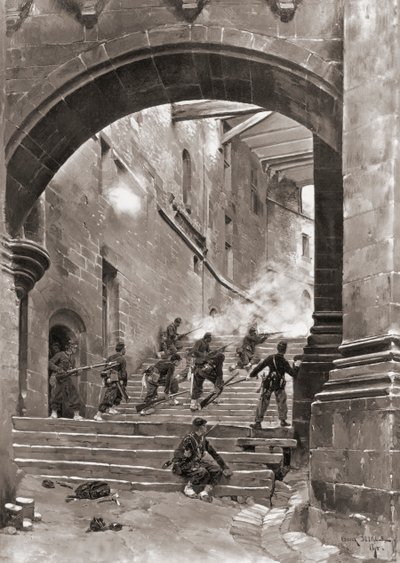 Soldados franceses en combate, Guerra Franco-Prusiana de Jean Baptiste Edouard (after) Detaille