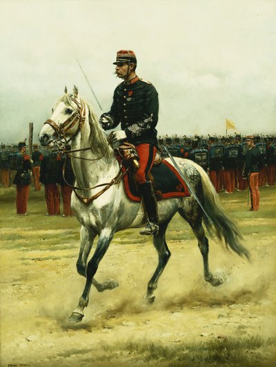 Un oficial de caballería pasando tropas, 1885 de Jean Baptiste Edouard Detaille